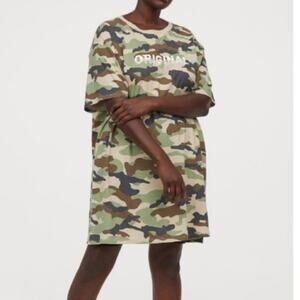 H&M Divided Camo Camouflage Graphic T-Shirt Dress Women's Size 10